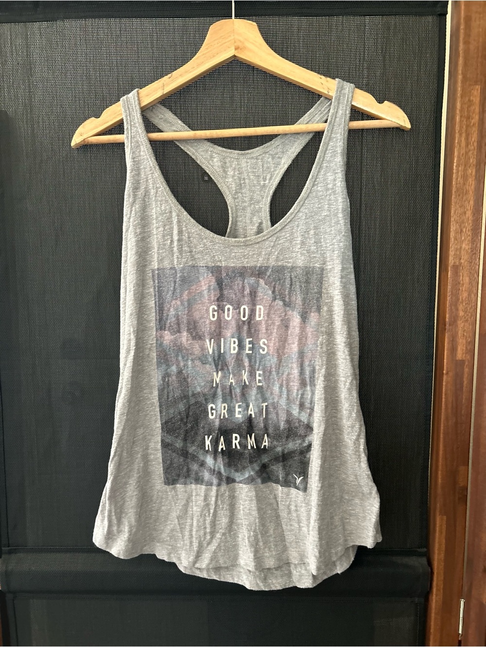 Old Navy Grey "Good Vibes Make Good Karma" Graphic Racerback Tank